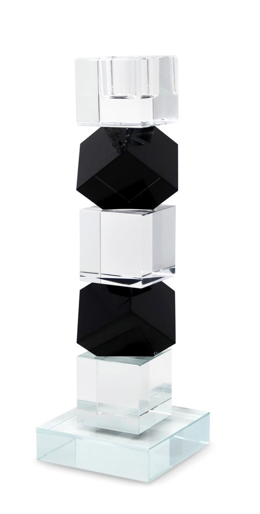 Set of Two Black And Clear Crystal Tabletop Taper Candlesticks HomeRoots