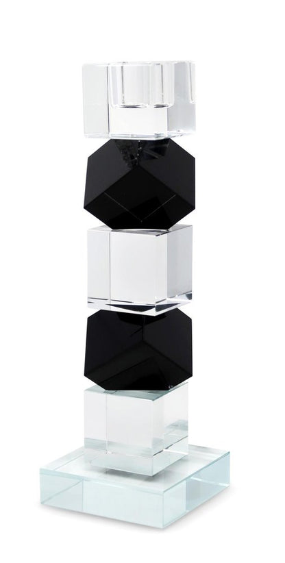 Set of Two Black And Clear Crystal Tabletop Taper Candlesticks HomeRoots