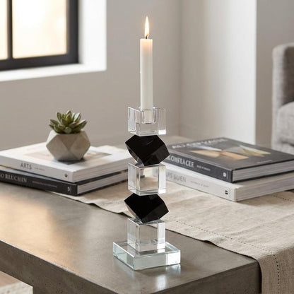 Set of Two Black And Clear Crystal Tabletop Taper Candlesticks HomeRoots