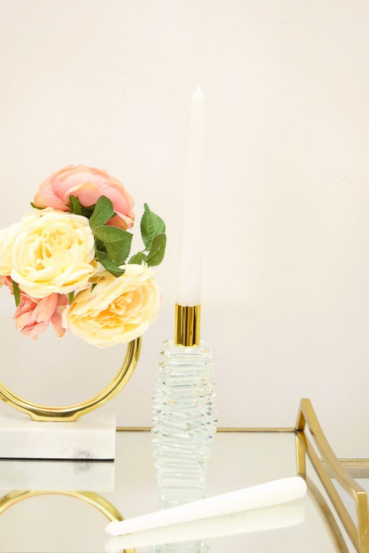 8" Clear And Gold Twisted Crystal Tabletop Taper Candlestick HomeRoots