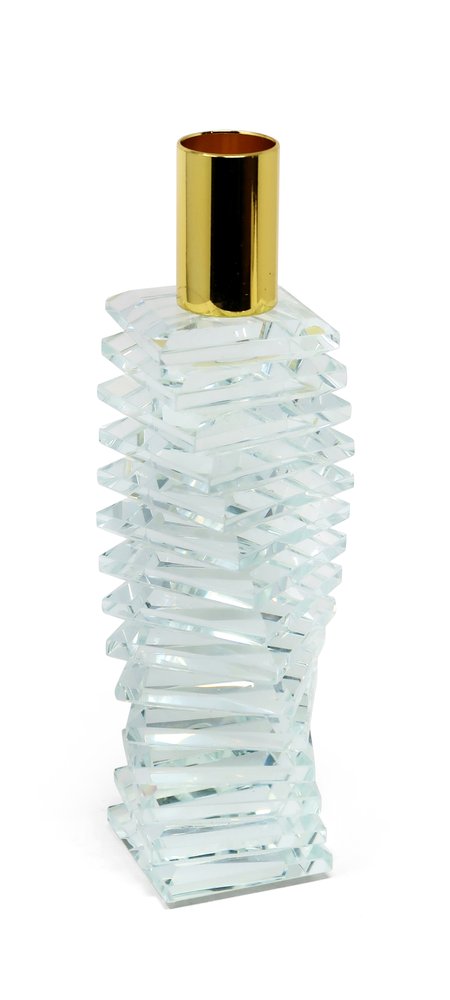 8" Clear And Gold Twisted Crystal Tabletop Taper Candlestick HomeRoots