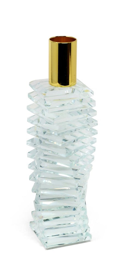 8" Clear And Gold Twisted Crystal Tabletop Taper Candlestick HomeRoots