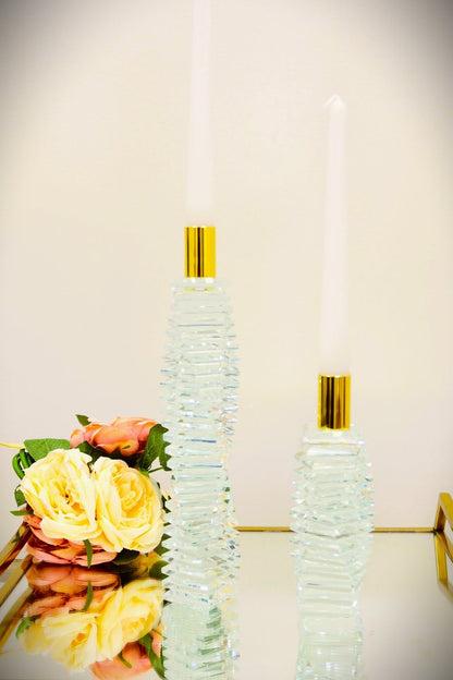 8" Clear And Gold Twisted Crystal Tabletop Taper Candlestick HomeRoots