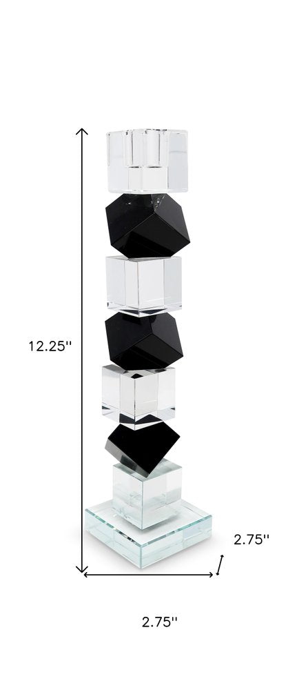 12" Black And Clear Crystal Tabletop Taper Candlestick HomeRoots