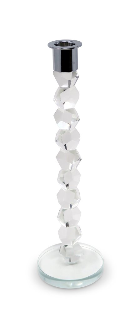 11" Clear And Silver Geo Stacks Crystal Tabletop Taper Candlestick HomeRoots
