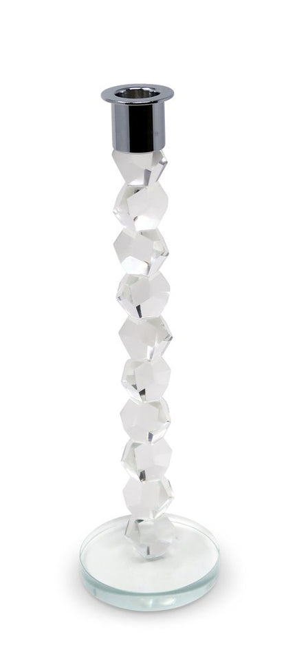 11" Clear And Silver Geo Stacks Crystal Tabletop Taper Candlestick HomeRoots