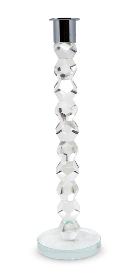 11" Clear And Silver Geo Stacks Crystal Tabletop Taper Candlestick HomeRoots
