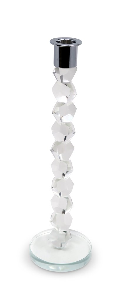 11" Clear And Silver Geo Stacks Crystal Tabletop Taper Candlestick HomeRoots
