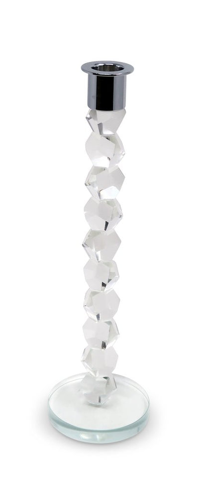 11" Clear And Silver Geo Stacks Crystal Tabletop Taper Candlestick HomeRoots