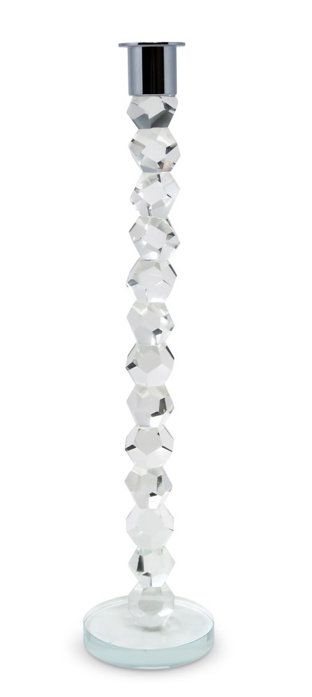 14" Clear And Silver Geo Stacks Crystal Tabletop Taper Candlestick HomeRoots