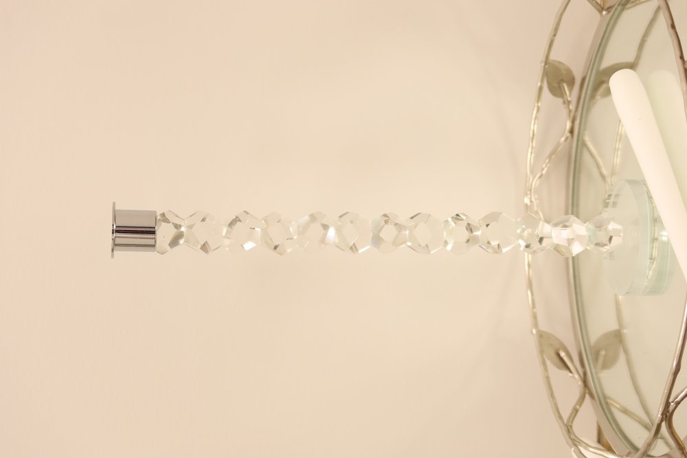 14" Clear And Silver Geo Stacks Crystal Tabletop Taper Candlestick HomeRoots