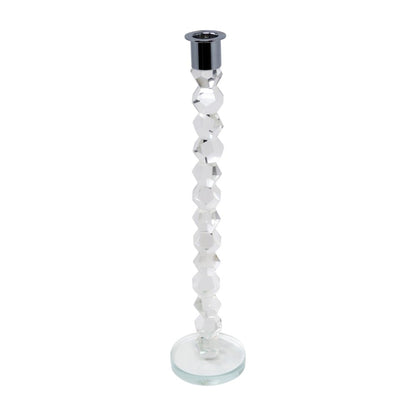14" Clear And Silver Geo Stacks Crystal Tabletop Taper Candlestick HomeRoots