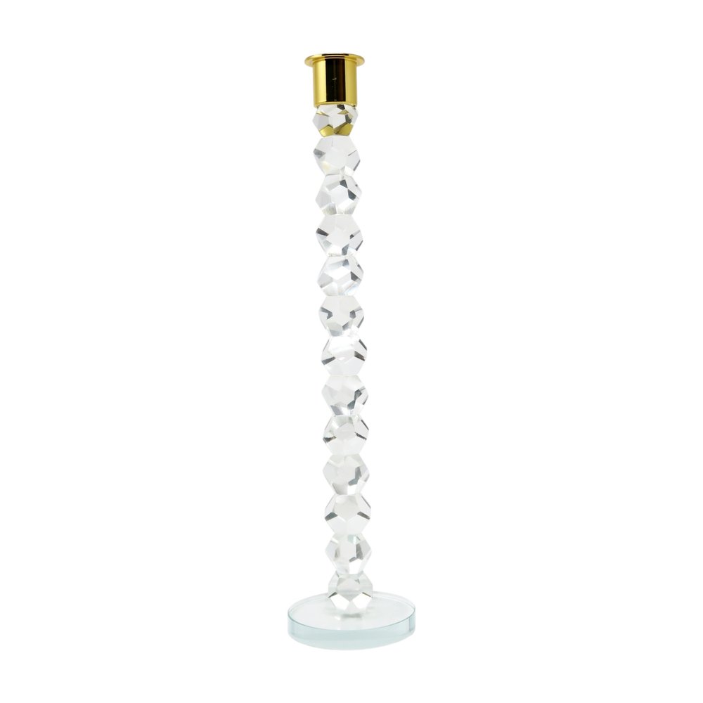 14" Clear And Gold Geo Stacks Crystal Tabletop Taper Candlestick HomeRoots