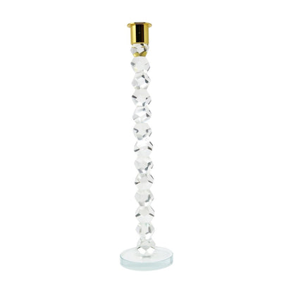 14" Clear And Gold Geo Stacks Crystal Tabletop Taper Candlestick HomeRoots