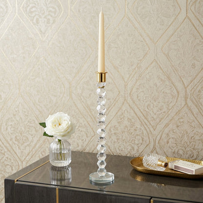 14" Clear And Gold Geo Stacks Crystal Tabletop Taper Candlestick HomeRoots