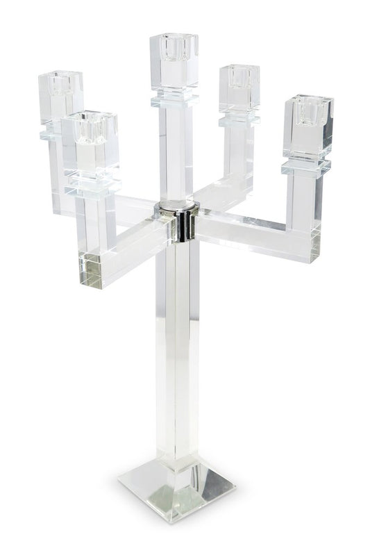20" Clear Faceted Crystal Tabletop Candelabra Candle Holder HomeRoots