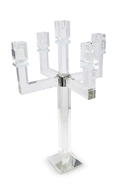 20" Clear Faceted Crystal Tabletop Candelabra Candle Holder HomeRoots
