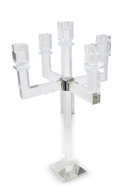 20" Clear Faceted Crystal Tabletop Candelabra Candle Holder HomeRoots