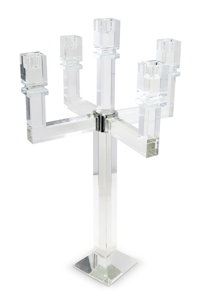 20" Clear Faceted Crystal Tabletop Candelabra Candle Holder HomeRoots