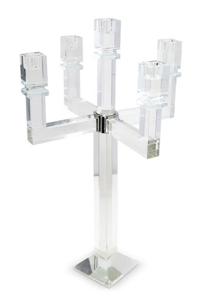 20" Clear Faceted Crystal Tabletop Candelabra Candle Holder HomeRoots