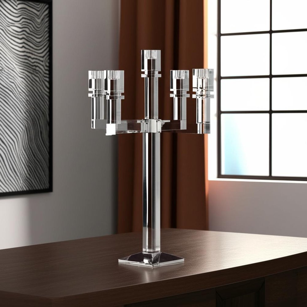 20" Clear Faceted Crystal Tabletop Candelabra Candle Holder HomeRoots