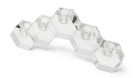5" Clear Crystal Geometric Tabletop Candelabra Candle Holder HomeRoots