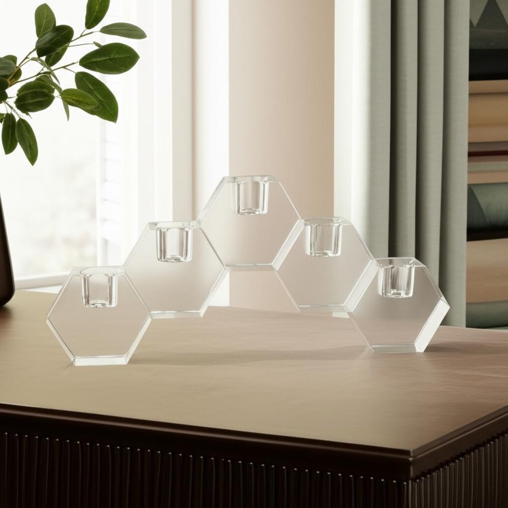 5" Clear Crystal Geometric Tabletop Candelabra Candle Holder HomeRoots