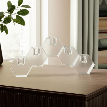 5" Clear Crystal Geometric Tabletop Candelabra Candle Holder HomeRoots