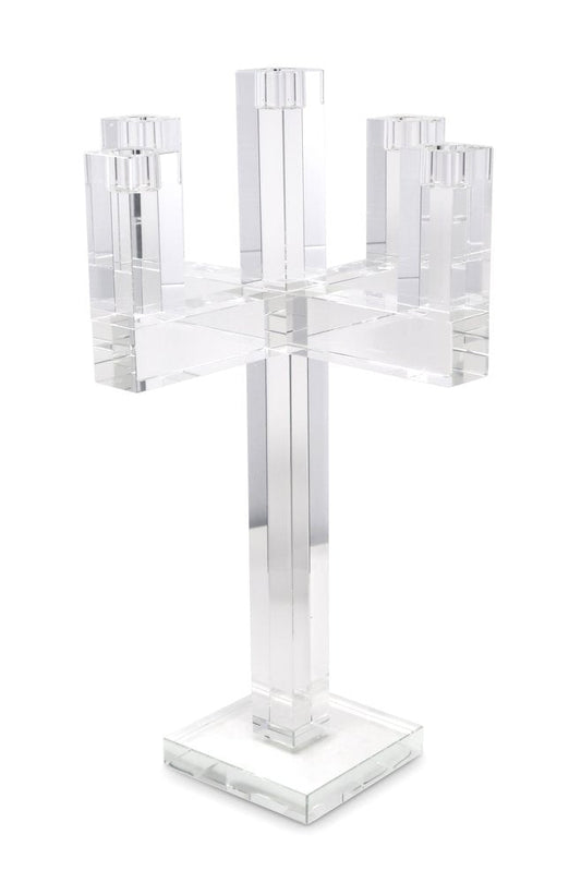 20" Clear Faceted Crystal Tabletop Candelabra Candle Holder HomeRoots