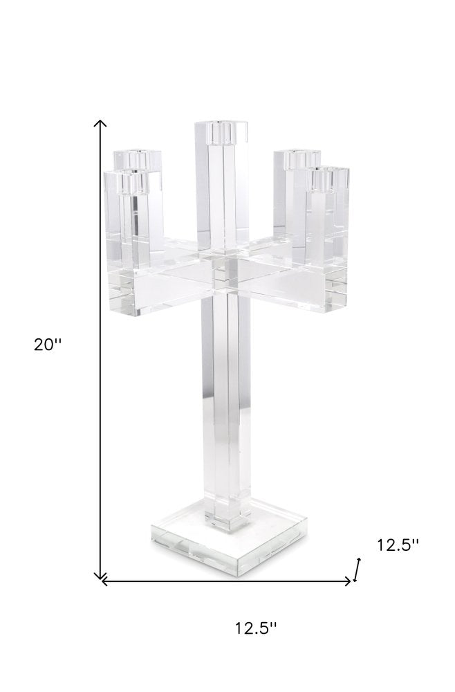 20" Clear Faceted Crystal Tabletop Candelabra Candle Holder HomeRoots