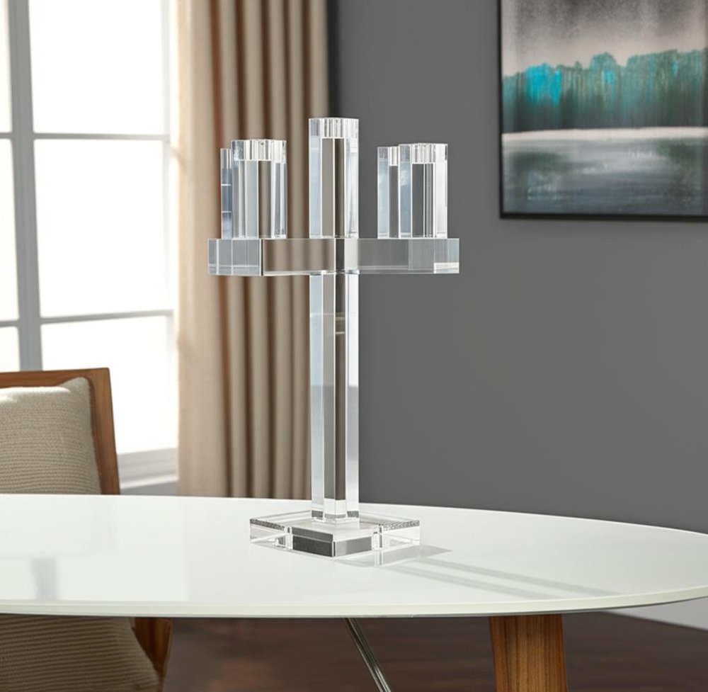 20" Clear Faceted Crystal Tabletop Candelabra Candle Holder HomeRoots