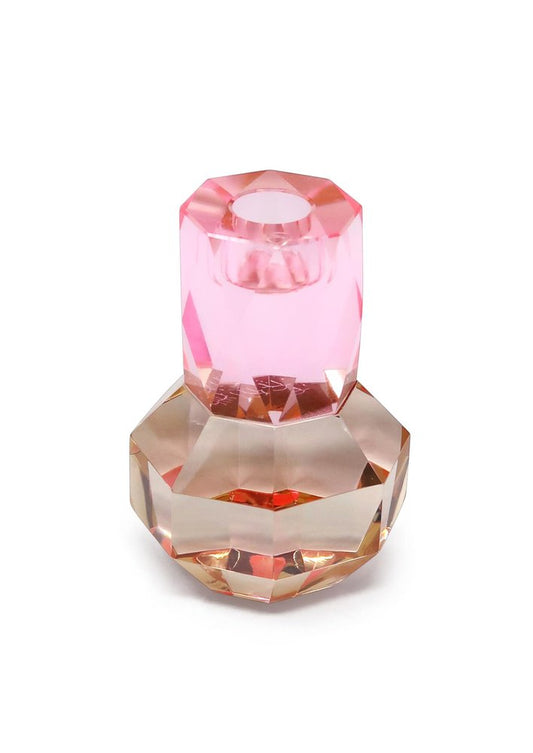 5" Pink And Clear Faceted Crystal Tabletop Taper Candlestick HomeRoots