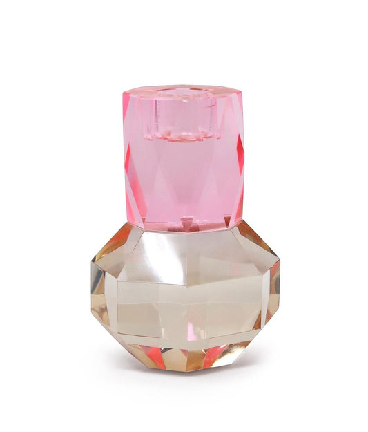 5" Pink And Clear Faceted Crystal Tabletop Taper Candlestick HomeRoots