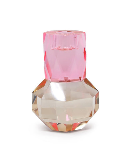 5" Pink And Clear Faceted Crystal Tabletop Taper Candlestick HomeRoots
