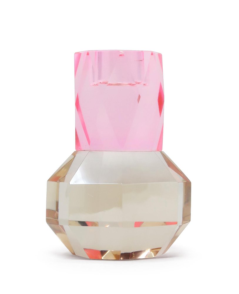 5" Pink And Clear Faceted Crystal Tabletop Taper Candlestick — view 3