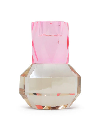 5" Pink And Clear Faceted Crystal Tabletop Taper Candlestick HomeRoots