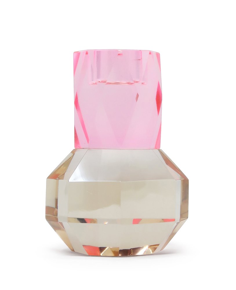 5" Pink And Clear Faceted Crystal Tabletop Taper Candlestick HomeRoots