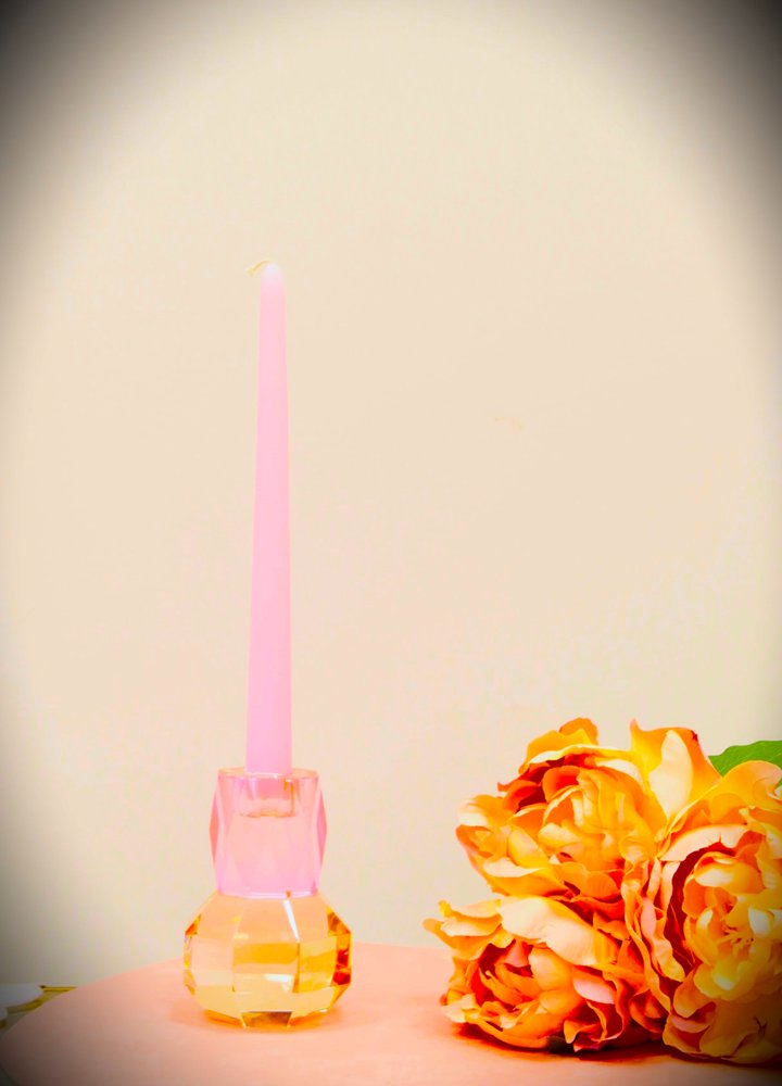 5" Pink And Clear Faceted Crystal Tabletop Taper Candlestick HomeRoots