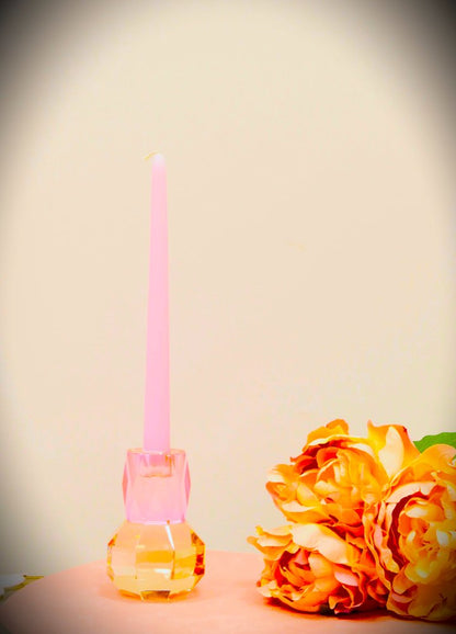 5" Pink And Clear Faceted Crystal Tabletop Taper Candlestick HomeRoots