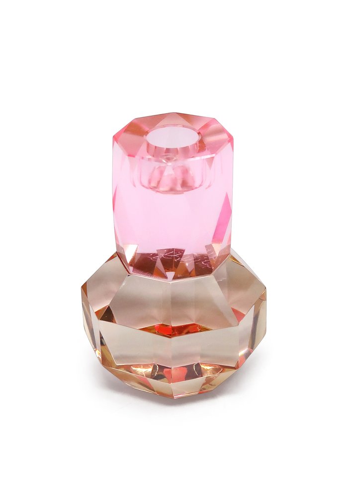 5" Pink And Clear Faceted Crystal Tabletop Taper Candlestick HomeRoots