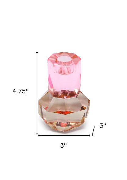5" Pink And Clear Faceted Crystal Tabletop Taper Candlestick HomeRoots