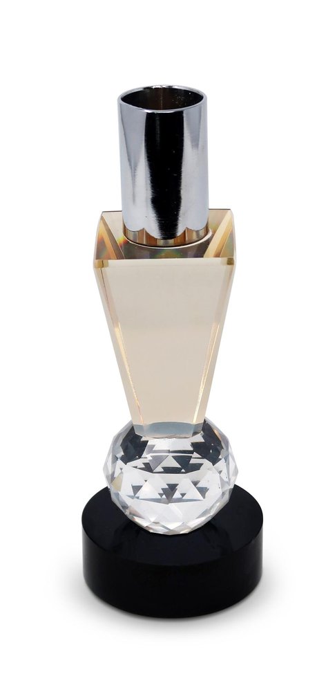 6" Silver Amber Clear And Black Faceted Crystal Tabletop Taper Candlestick HomeRoots