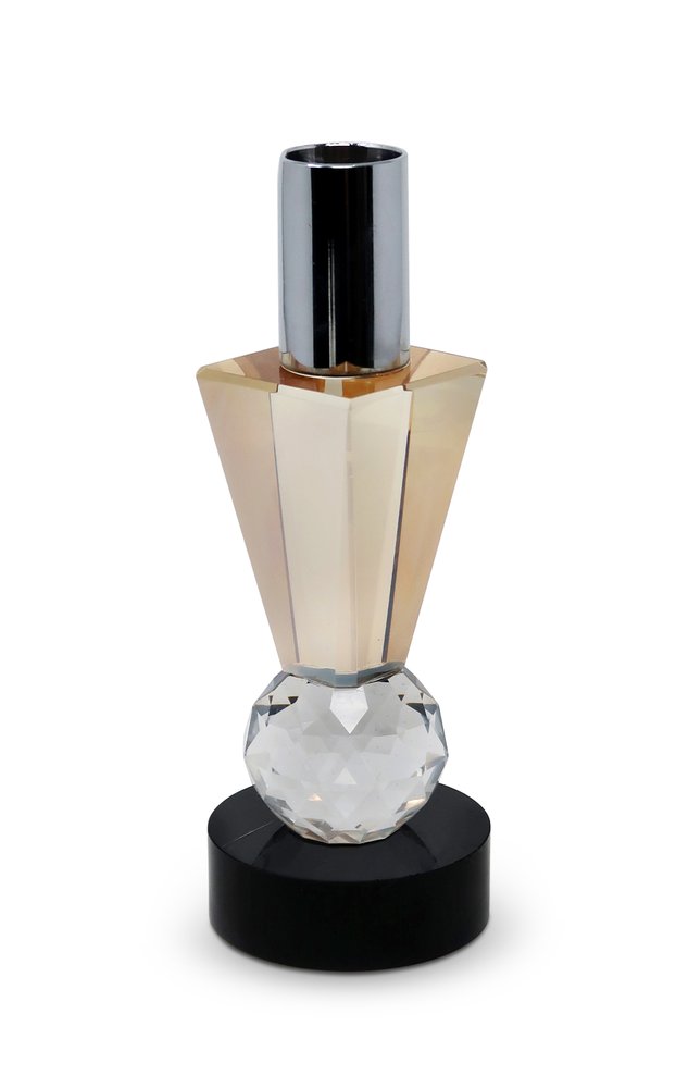 6" Silver Amber Clear And Black Faceted Crystal Tabletop Taper Candlestick HomeRoots