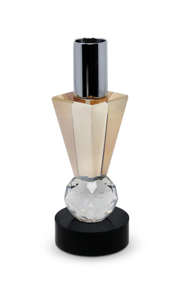 6" Silver Amber Clear And Black Faceted Crystal Tabletop Taper Candlestick HomeRoots