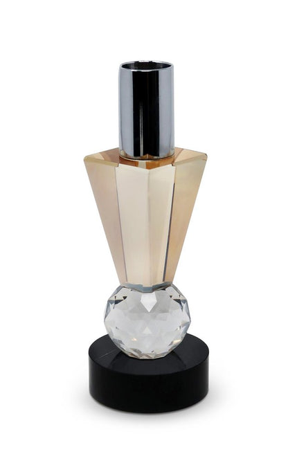 6" Silver Amber Clear And Black Faceted Crystal Tabletop Taper Candlestick HomeRoots