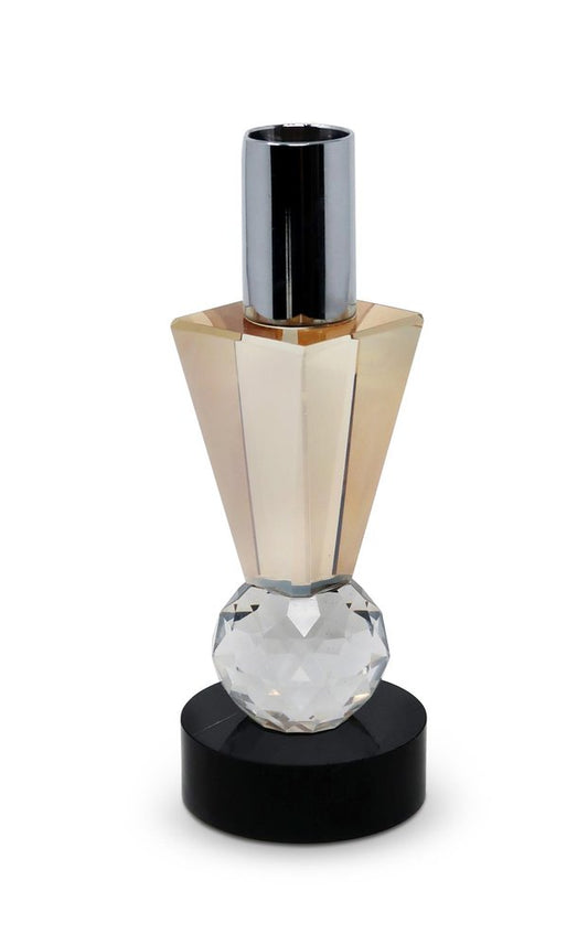 6" Silver Amber Clear And Black Faceted Crystal Tabletop Taper Candlestick HomeRoots