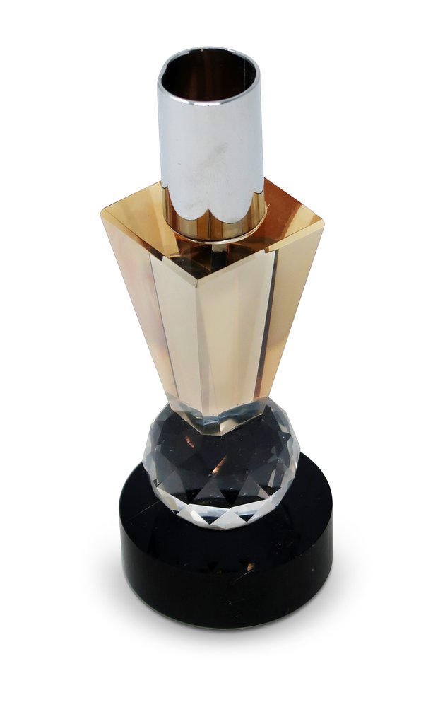 6" Silver Amber Clear And Black Faceted Crystal Tabletop Taper Candlestick HomeRoots