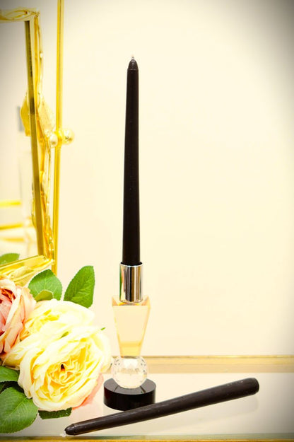 6" Silver Amber Clear And Black Faceted Crystal Tabletop Taper Candlestick HomeRoots