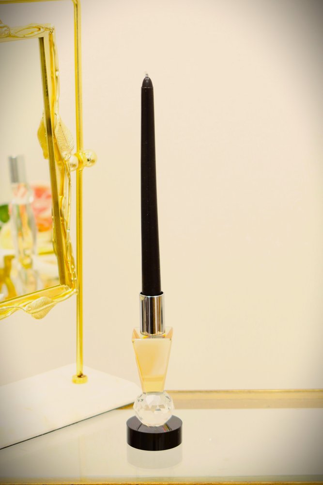 6" Silver Amber Clear And Black Faceted Crystal Tabletop Taper Candlestick HomeRoots