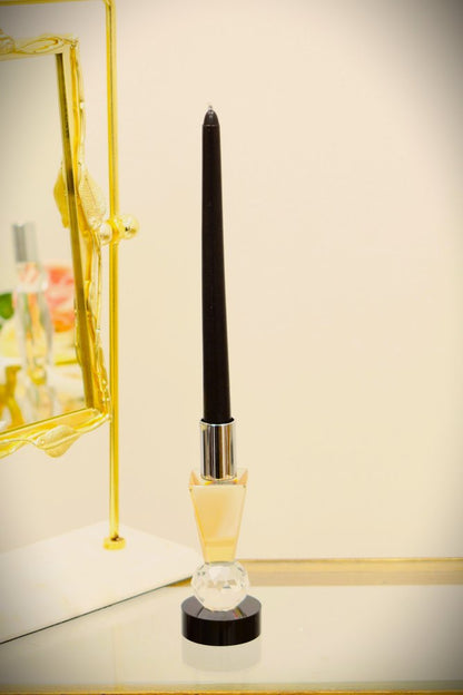 6" Silver Amber Clear And Black Faceted Crystal Tabletop Taper Candlestick HomeRoots